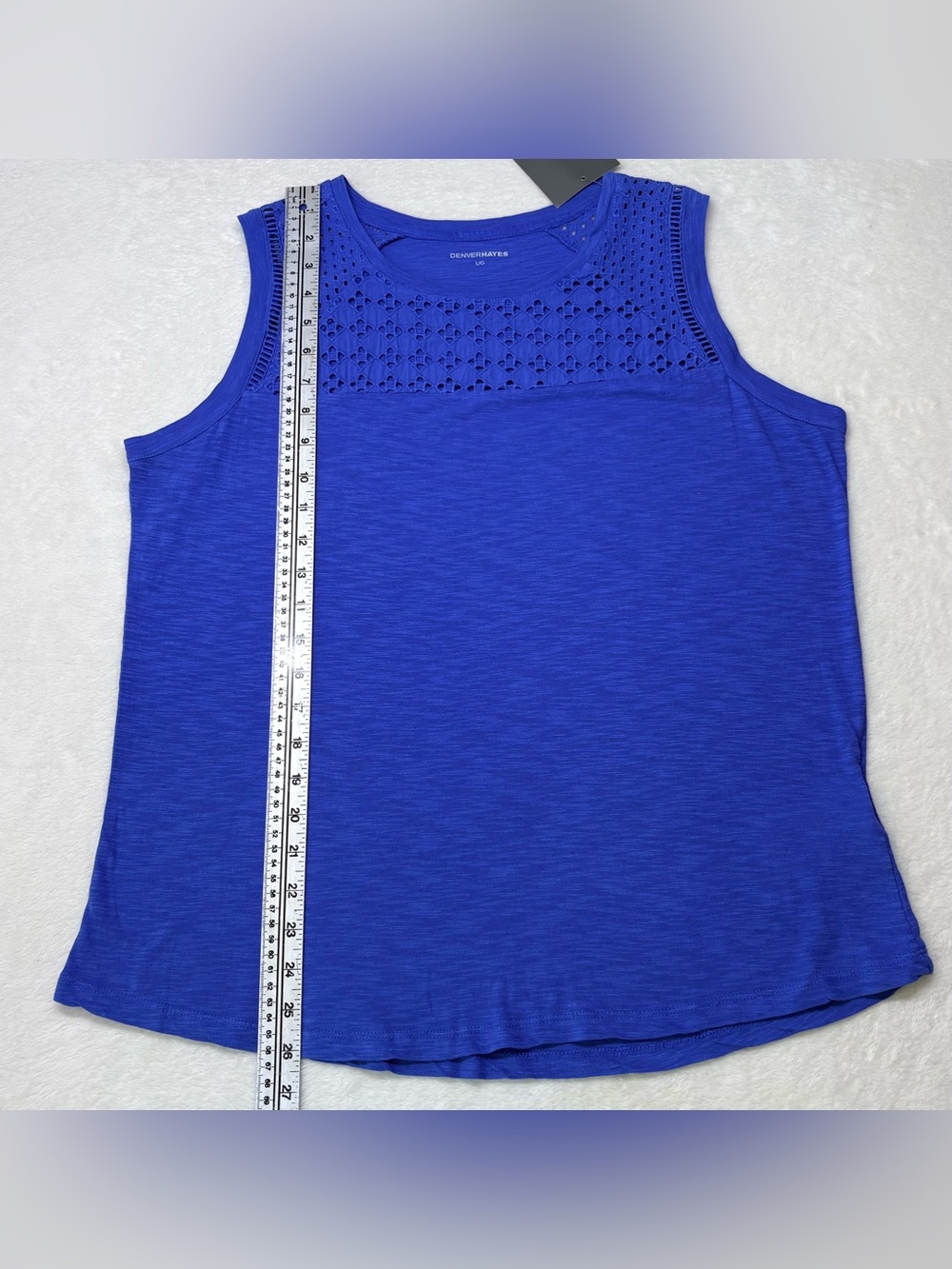 Denver Hayes Bright Blue Eyelet Lace Slub Knit Sleeveless Top Size Large NWT - Picture 9 of 10